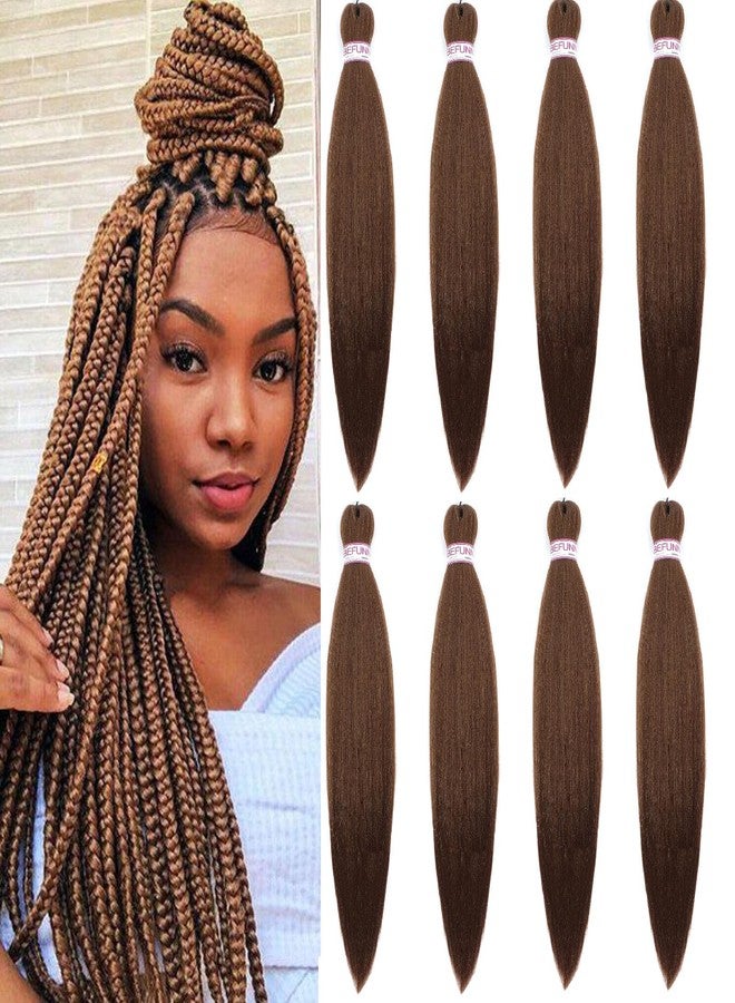 BEFUNNY Braiding Hair,24 Inch 8 Packs Pre Stretched Braiding Hair,Brown Prestretched Hair For Black Women Hair,Professional Itch Free Yaki Synthetic Hair Extension(8pcs,30#) - Image 1